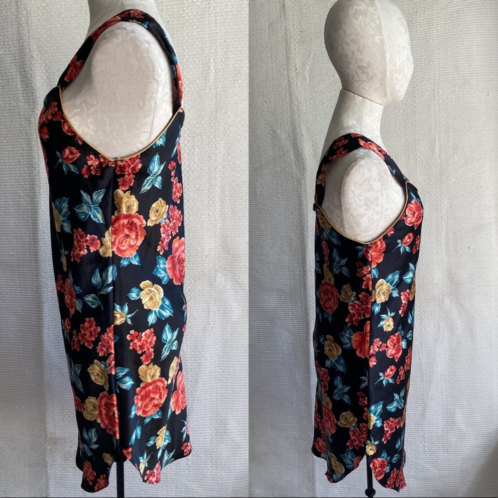Vintage S M Floral Print Satin Slip Dress Chemise - Picture 8 of 8